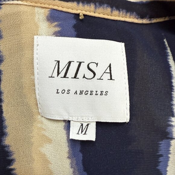 Misa Los Angeles Ulricha Striped Button Up Tiered Maxi Dress Women's Medium Blue - Picture 14 of 16